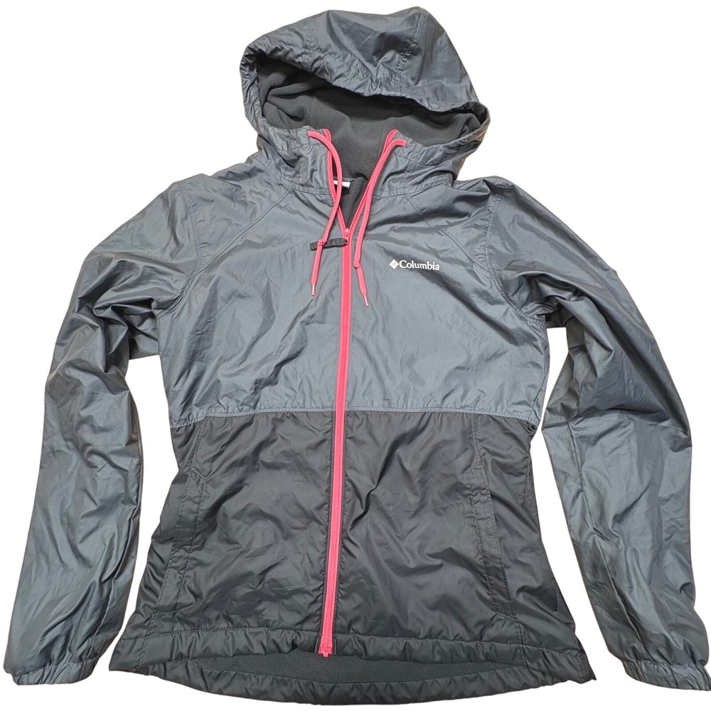Columbia Hooded Lined Jacket Gray Black Pink Full Zip Women's Small